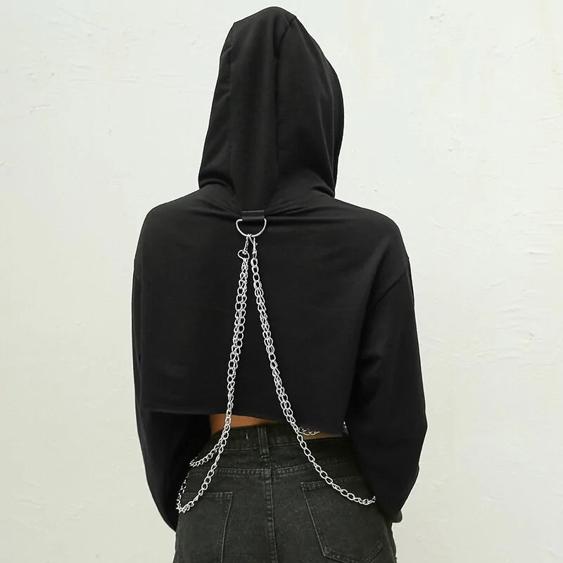 Punk Rock Chains Crop Top Hoodie