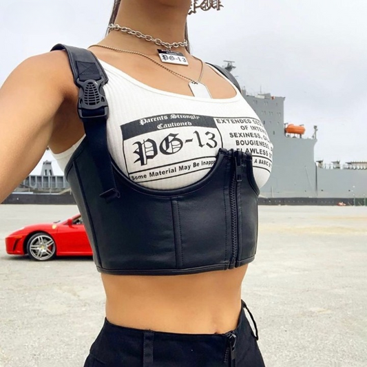 Black Basic Punk Cropped Tops